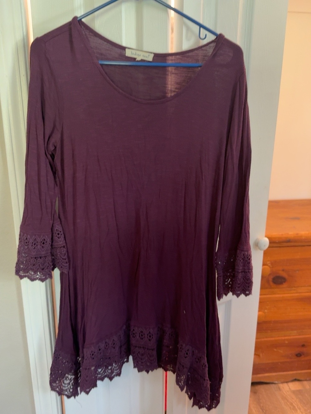 indigo soul Plum Crochet-Trim Scoop Neck Tunic